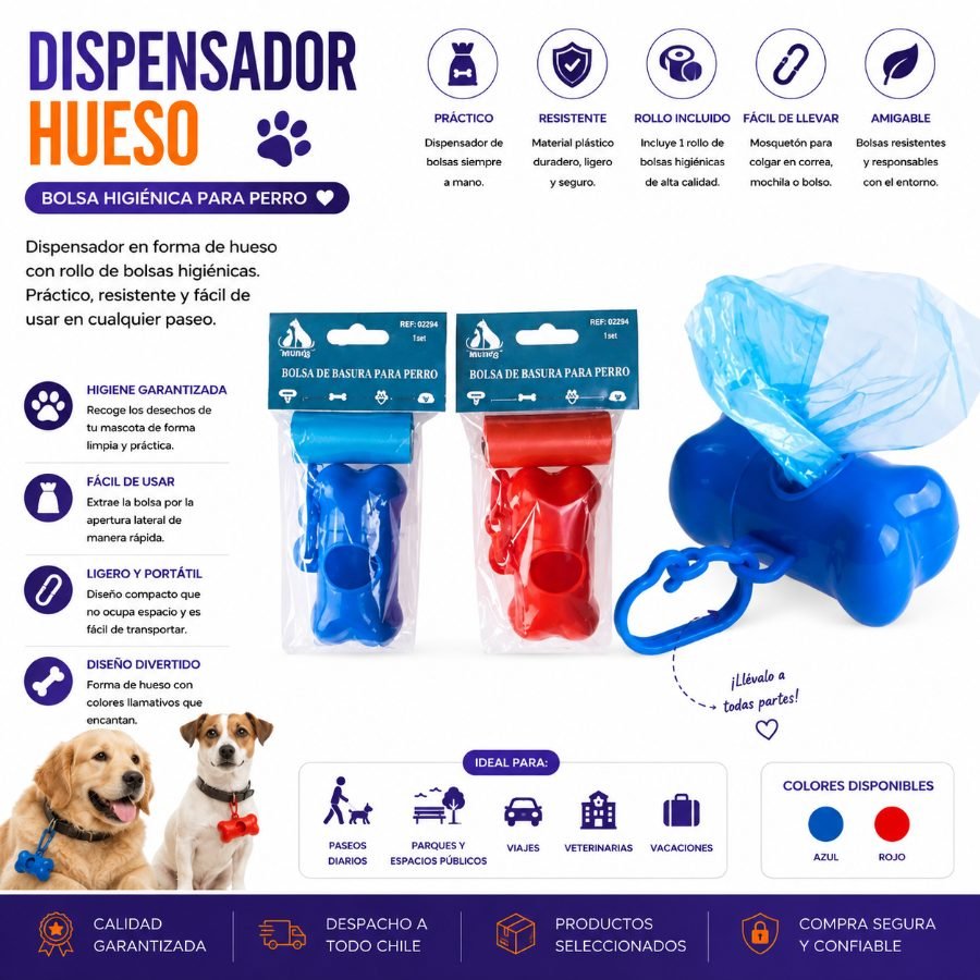 BOLSA HIGIENICA+DISPENSADOR HUESO 2 PZA por mayor en Chile