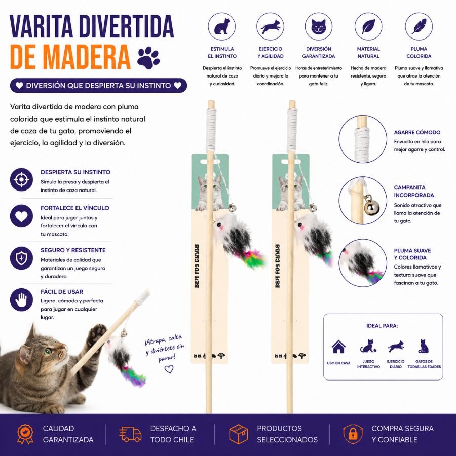 VARITA DIVERTIDA DE MADERA 1 PZA por mayor en Chile