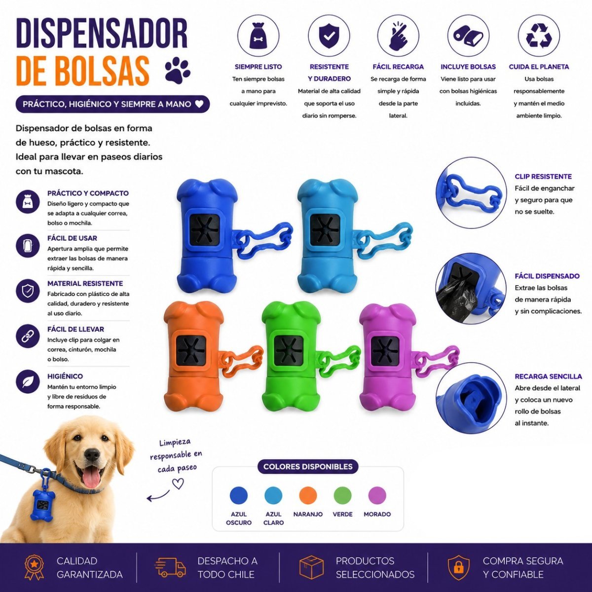 DISPENSADOR DE BOLSA 2 PZA por mayor en Chile