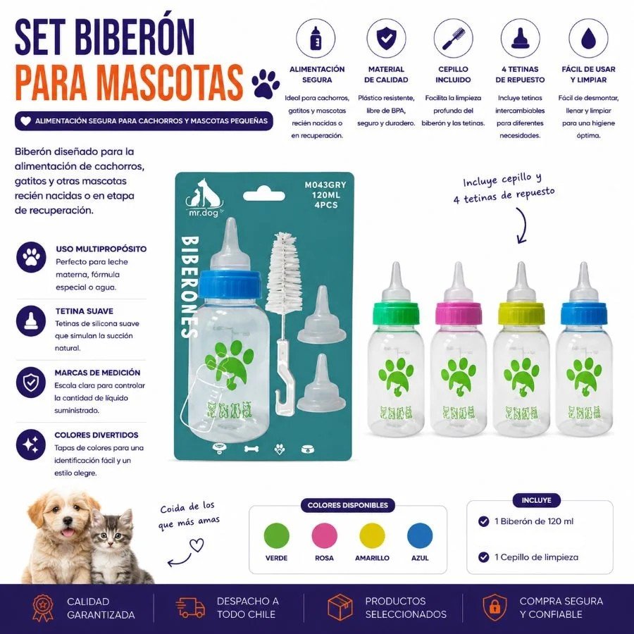 SET BIBERON PARA MASCOTA 4 PZA por mayor en Chile