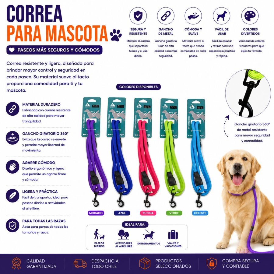 CORREA PARA MASCOTA 0,6 120 CM por mayor en Chile