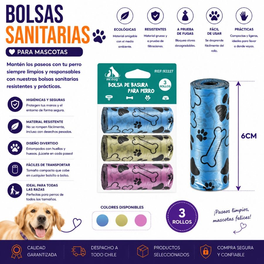 BOLSA SANITARIA PARA MASCOTA 5 PZA por mayor en Chile
