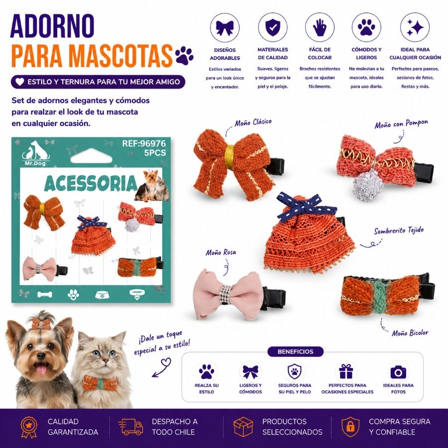 ADORNO PARA MASCOTA 5 Pza por mayor en Chile