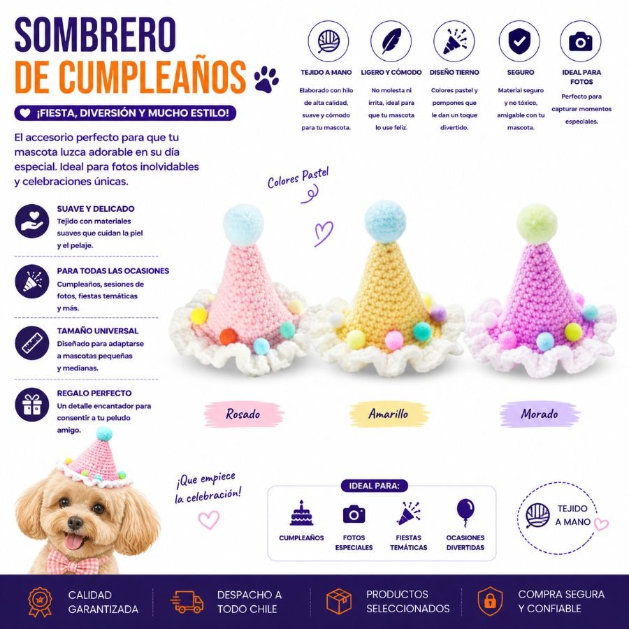 SOMBRERO DE CUMPLEAÑOS 1 PZA por mayor en Chile