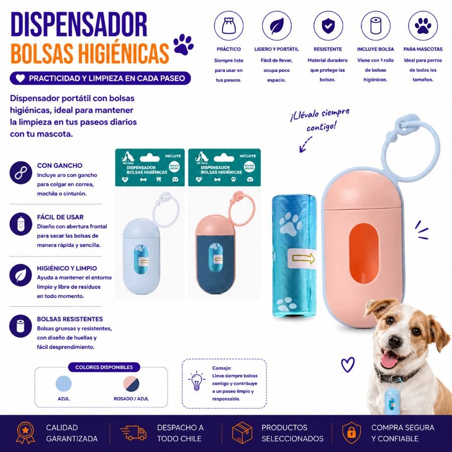 DISPENSADOR+ BOLSAS HIGIENICAS 2 PZA por mayor en Chile