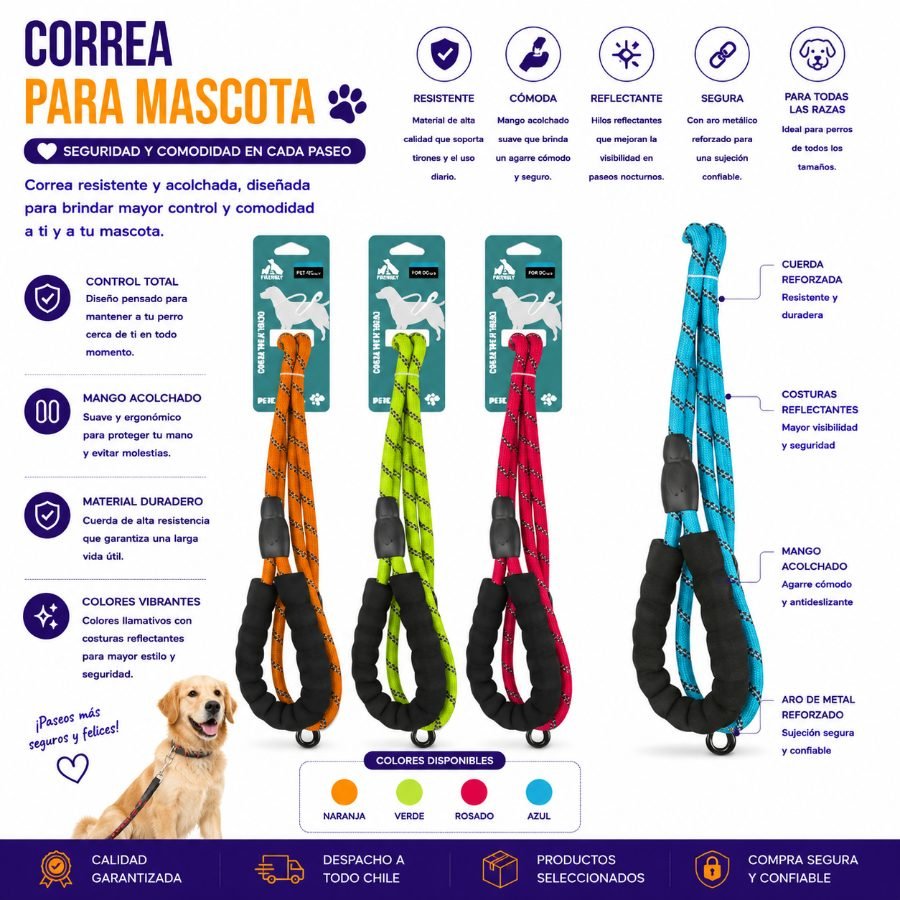CORREA PARA MASCOTA 1,2 150 CM por mayor en Chile