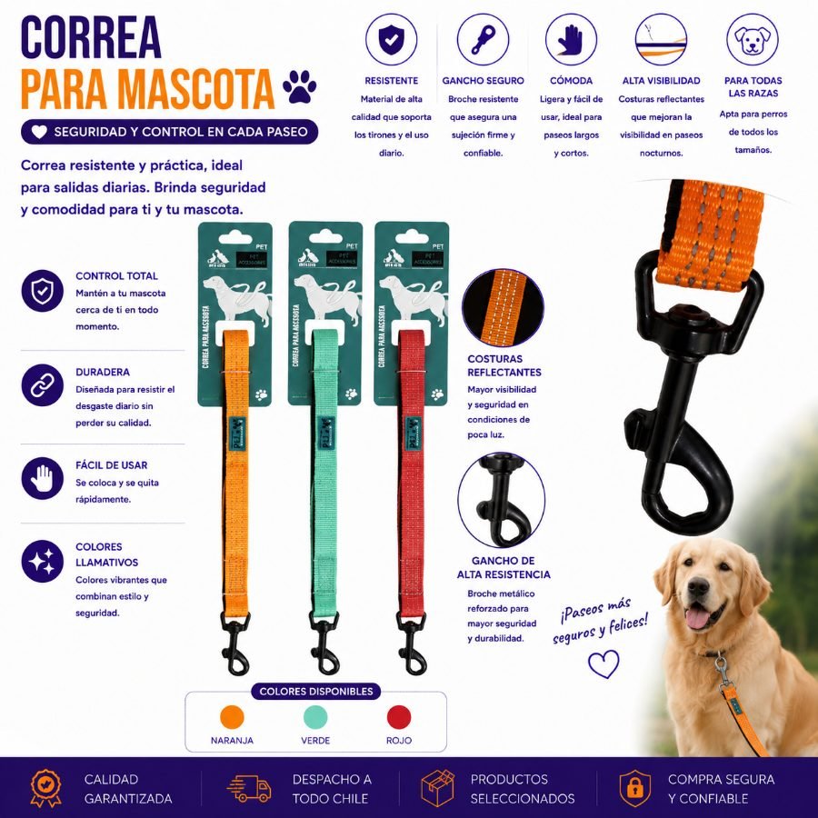 CORREA PARA MASCOTA 1,5 120 CM por mayor en Chile