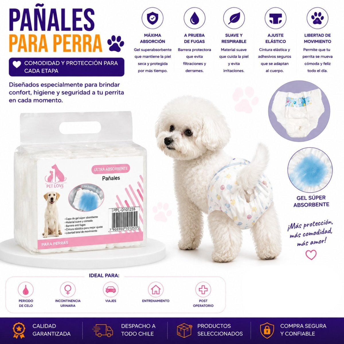 PAÑALES PARA PERRA TALLA XS por mayor en Chile