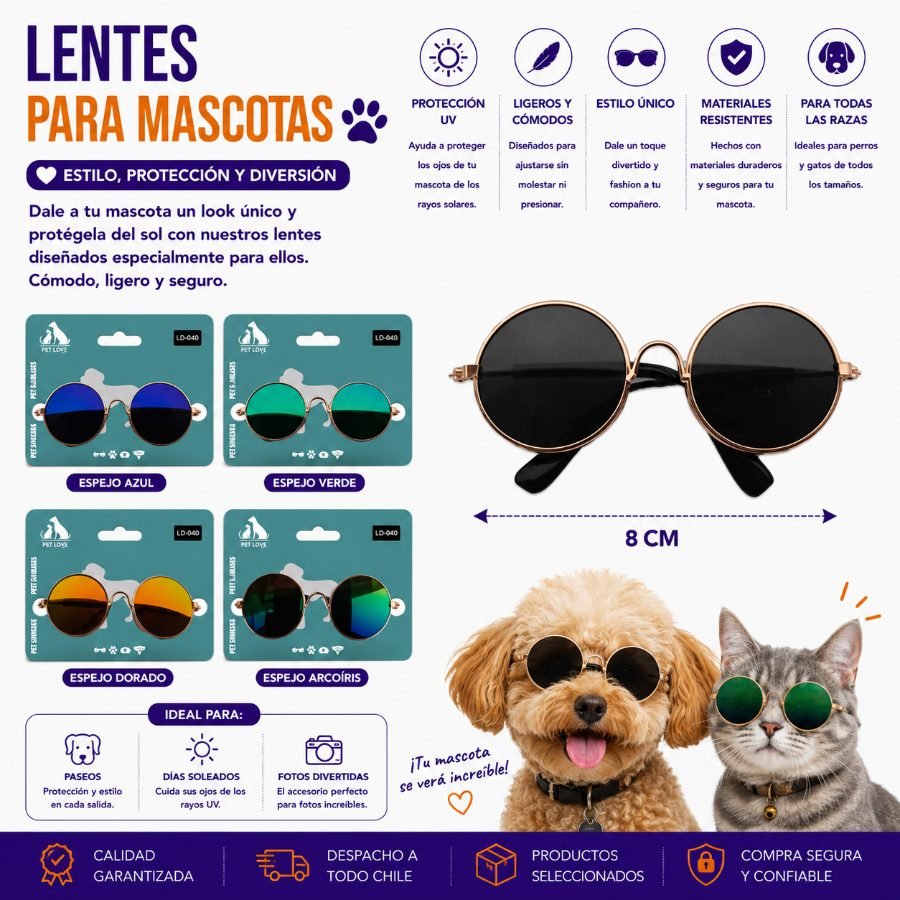 LENTE PARA MASCOTA 8 CM por mayor en Chile