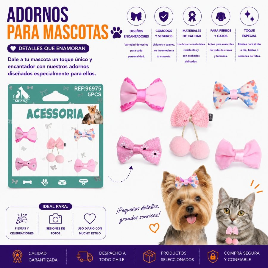 ADORNO PARA MASCOTA 5 Pza por mayor en Chile