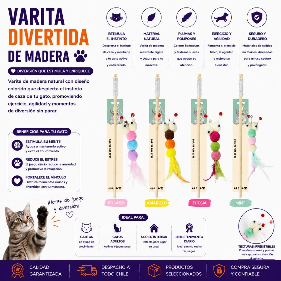 VARITA DIVERTIDA DE MADERA 40 CM por mayor en Chile