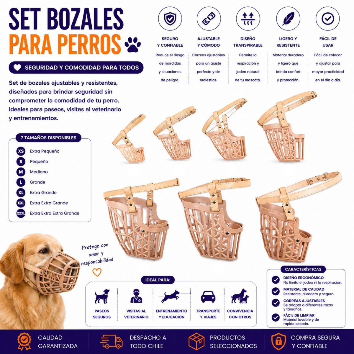 SET BOZALES PARA PERROS 7 PZA por mayor en Chile