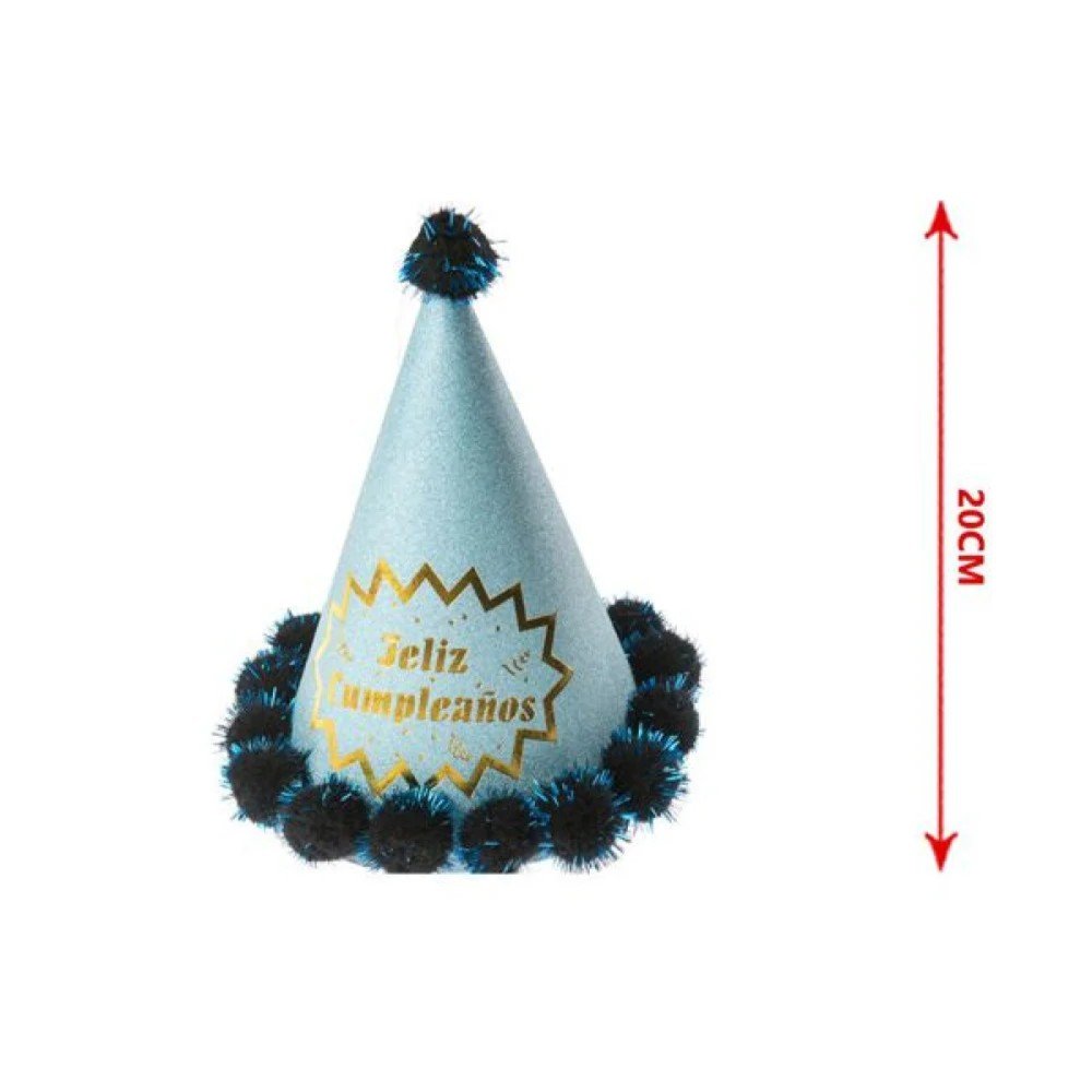 GORRO FELIZ CUMPLEAÑOS AZUL 20 CM por mayor en Chile