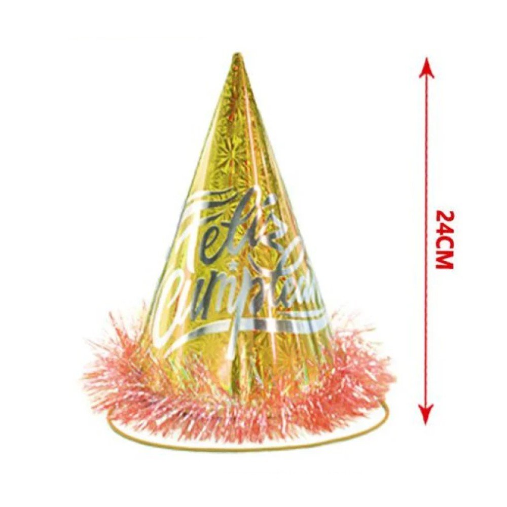 GORRO FELIZ CUMPLEAÑOS DORADO 24 CM por mayor en Chile