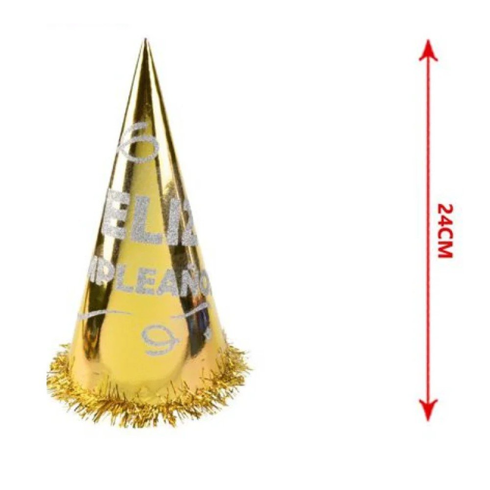 GORRO FELIZ CUMPLEAÑOS DORADO 24 CM por mayor en Chile