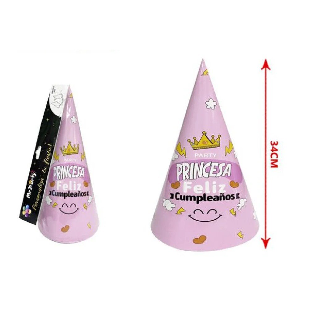 GORRO DE FIESTA PRINCESA ROSA 6 PZA-34 CM por mayor en Chile