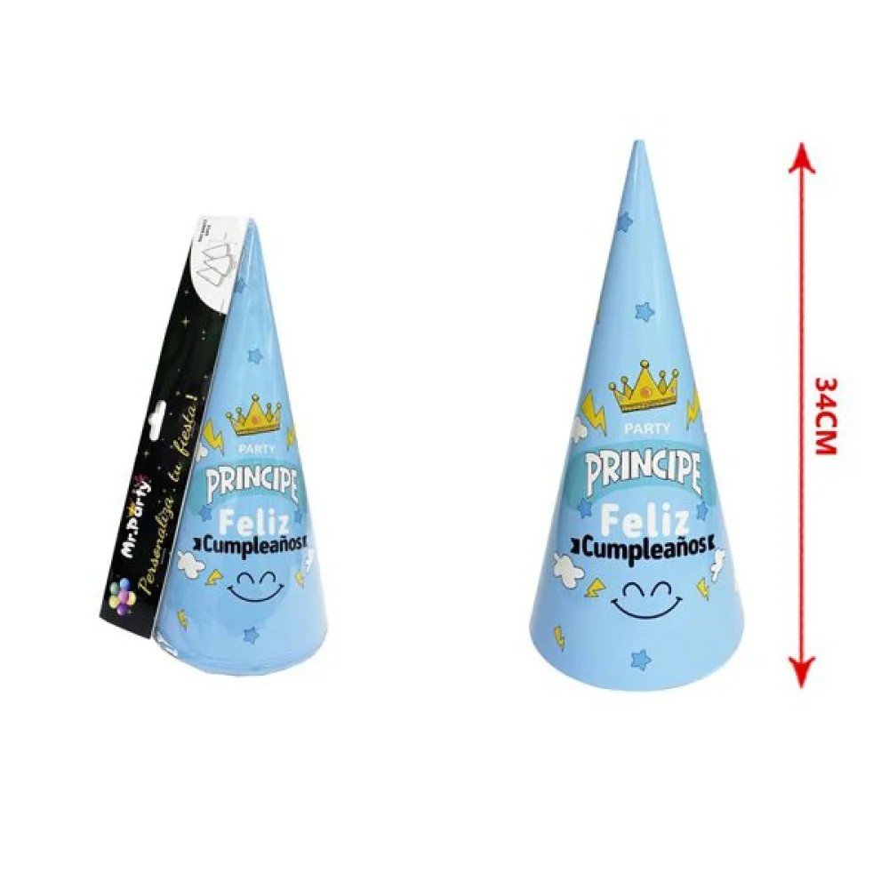 GORRO DE FIESTA PRINCIPE AZUL CLARO 6 PZA-34 CM por mayor en Chile