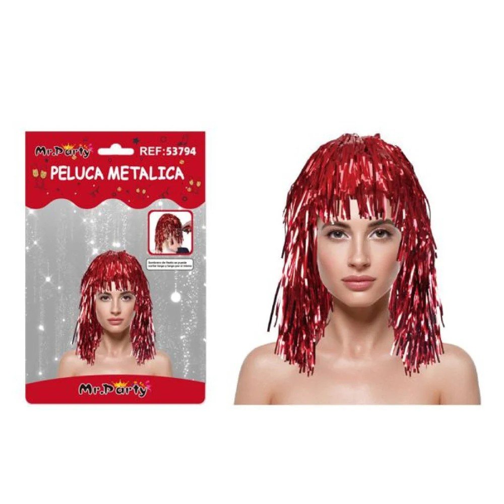 PELUCA METALICA LLUVIA ROJA 18 CM por mayor en Chile