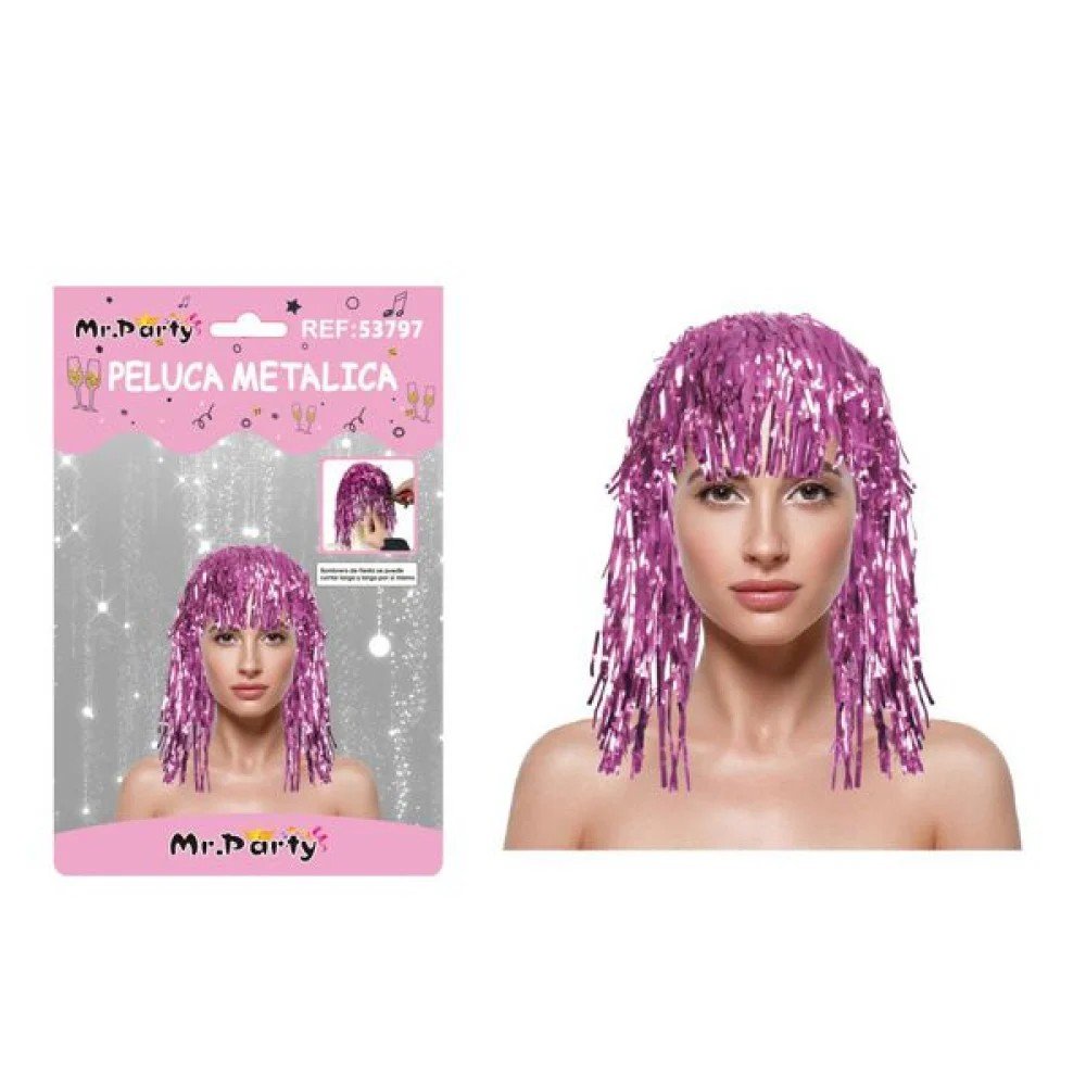 PELUCA METALICA LLUVIA ROSA 18 CM por mayor en Chile