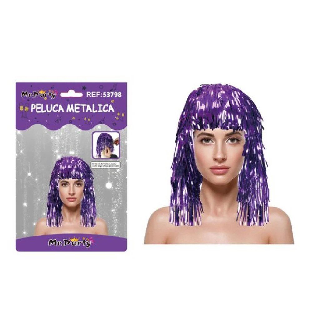 PELUCA METALICA LLUVIA MORADO OSCURO 18 CM por mayor en Chile