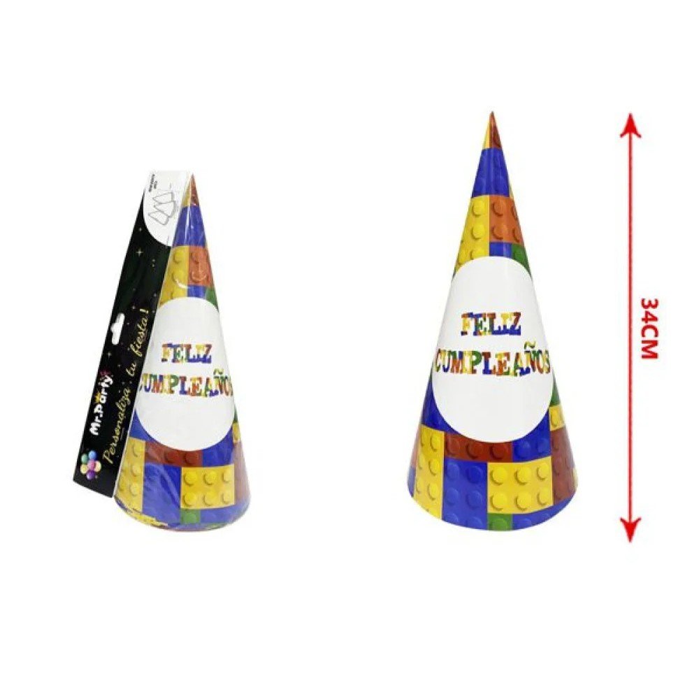 GORRO FELIZ CUMPLEAÑOS LEGO 6 PZA-34 CM por mayor en Chile