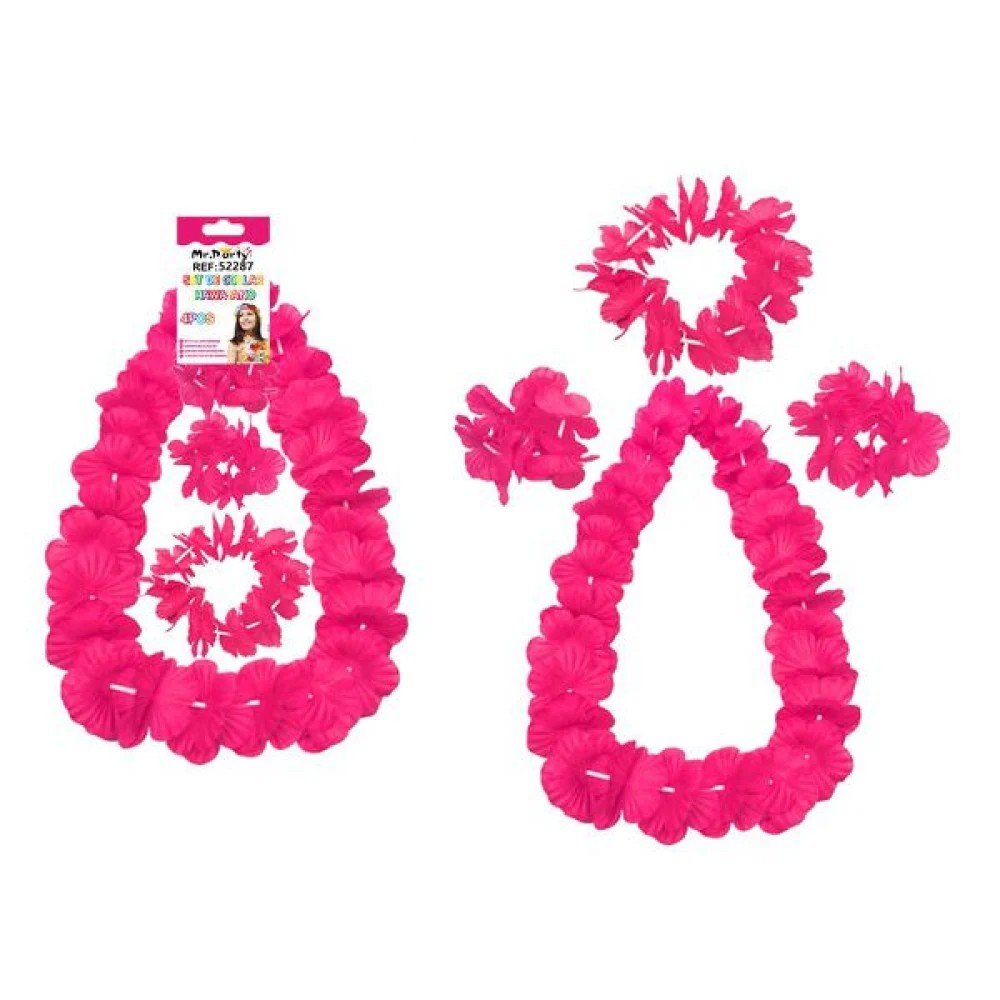 SET DE COLLAR HAWAIANO ROSA 4 PZA por mayor en Chile