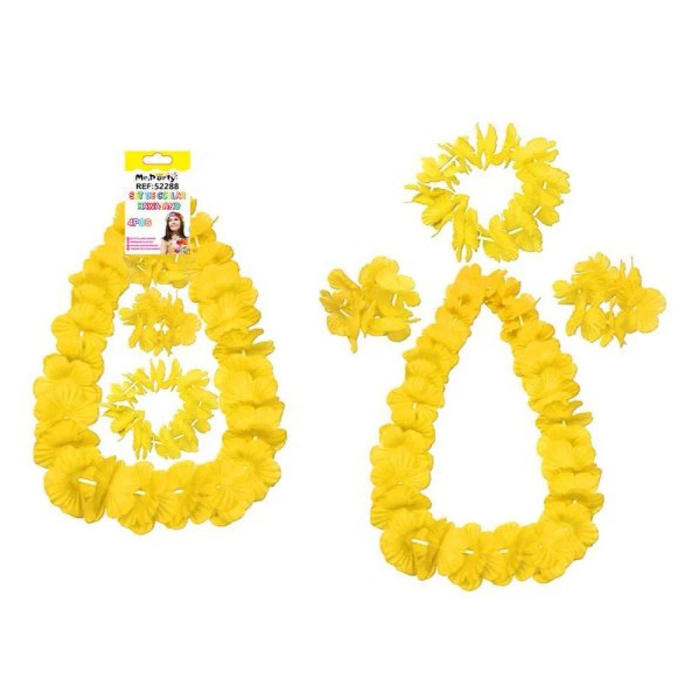SET DE COLLAR HAWAIANO AMARILLO 4 PZA por mayor en Chile