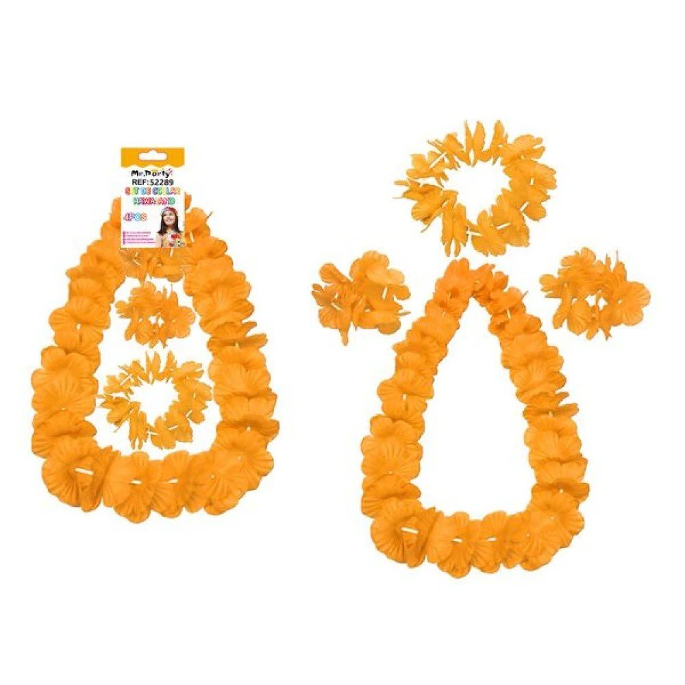 SET DE COLLAR HAWAIANO NARANJA 4 PZA por mayor en Chile