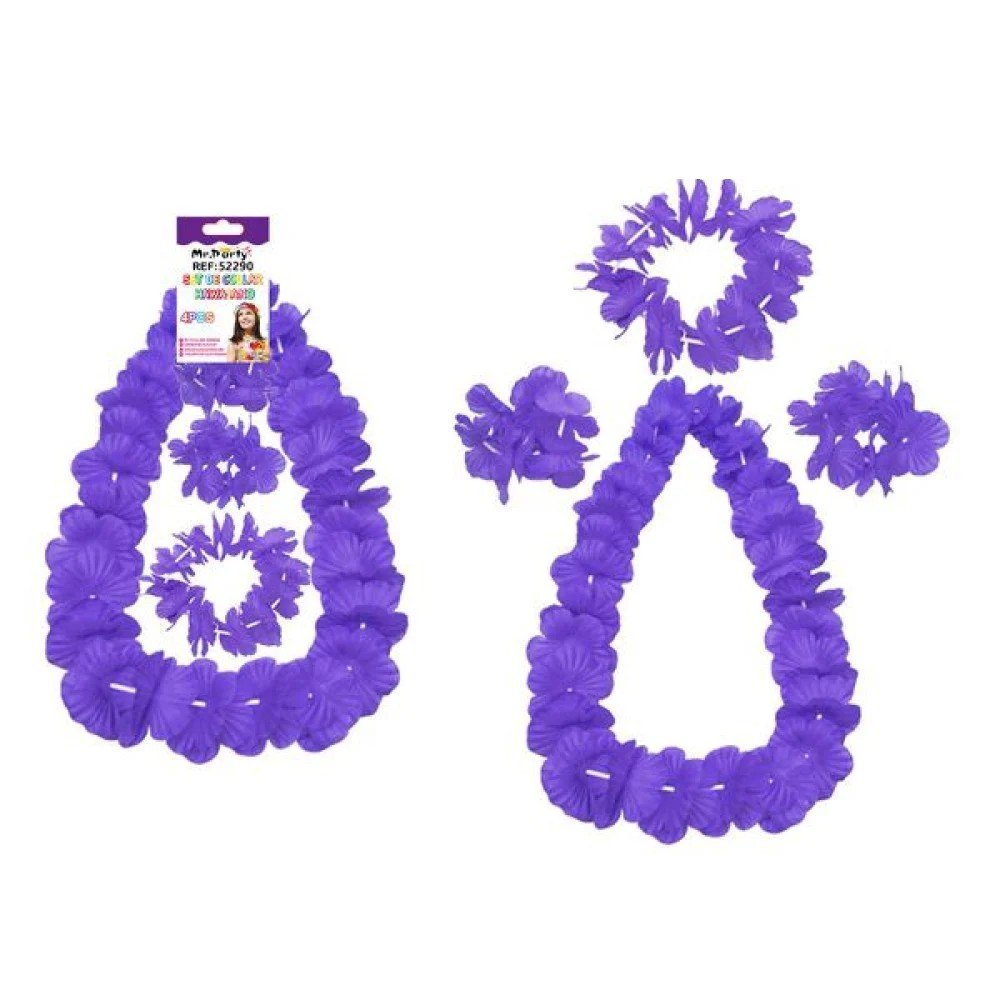 SET DE COLLAR HAWAIANO MORADO 4 PZA por mayor en Chile
