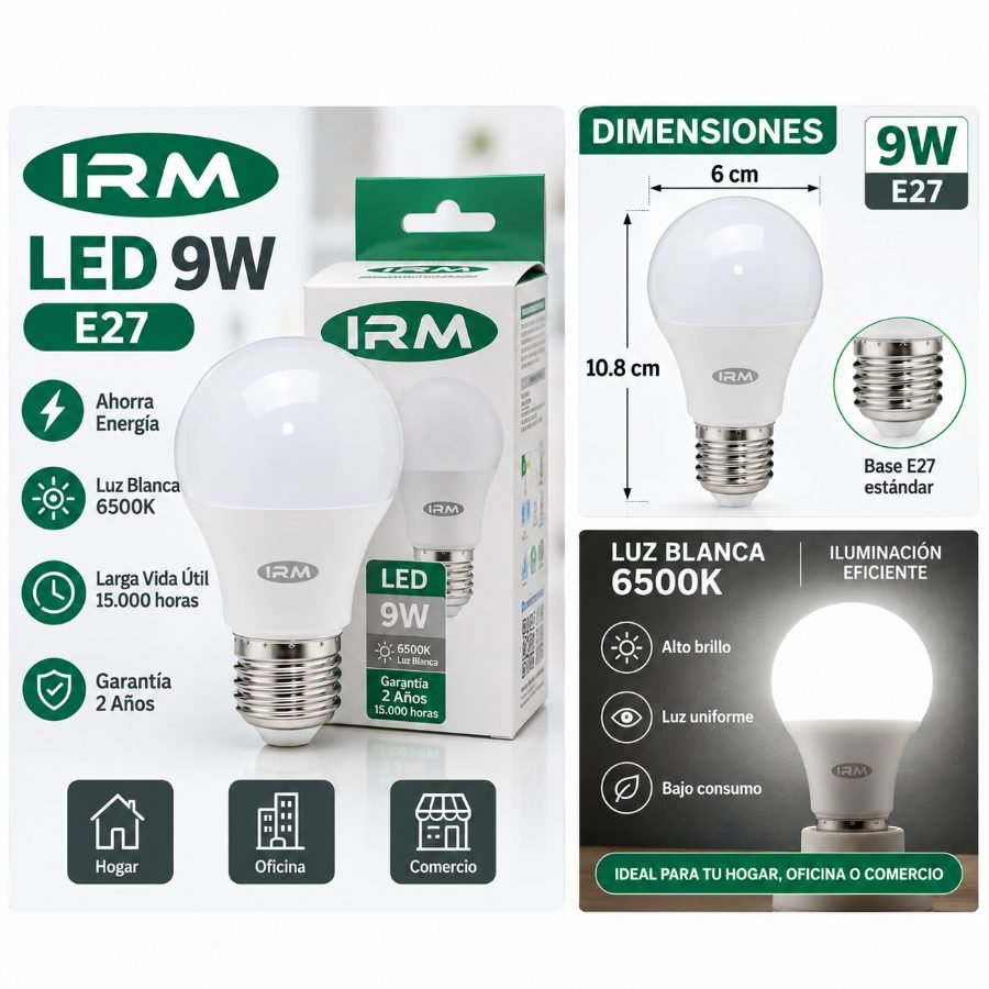 Ampolleta led 9w e27 irm - certificada mayorista — imagen 2