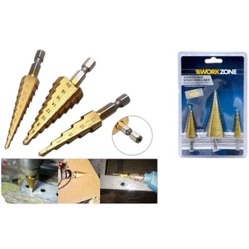 Set de 3 Brocas Escalonadas de Titanio para Metal y Madera 3PZA por mayor en Chile