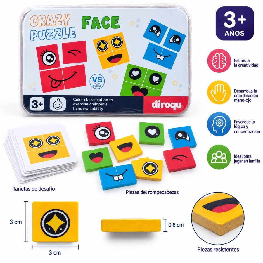 Juego didáctico crazy face puzzle rompecabezas de caras +3 años mayorista — imagen 2