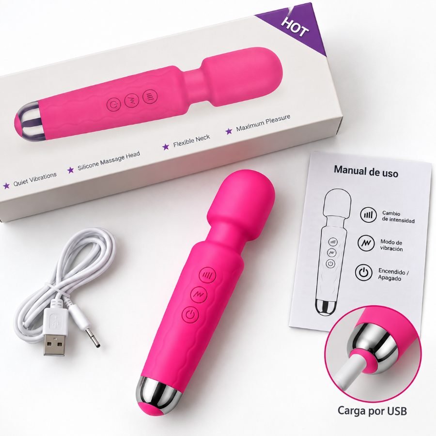 Vibrador femenino tipo wand recargable usb con cabezal de silicona y vibración regulable mayorista — imagen 2