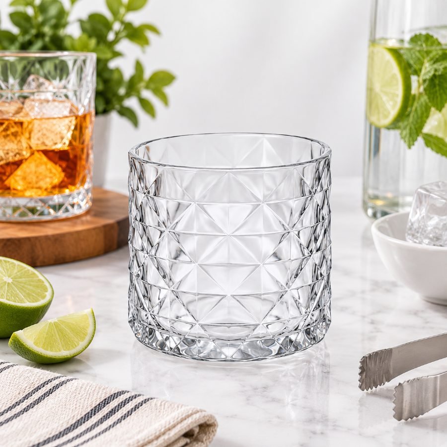 Vaso de vidrio labrado con diseño de diamantes - 9 cm x 8.5 cm mayorista — imagen 2
