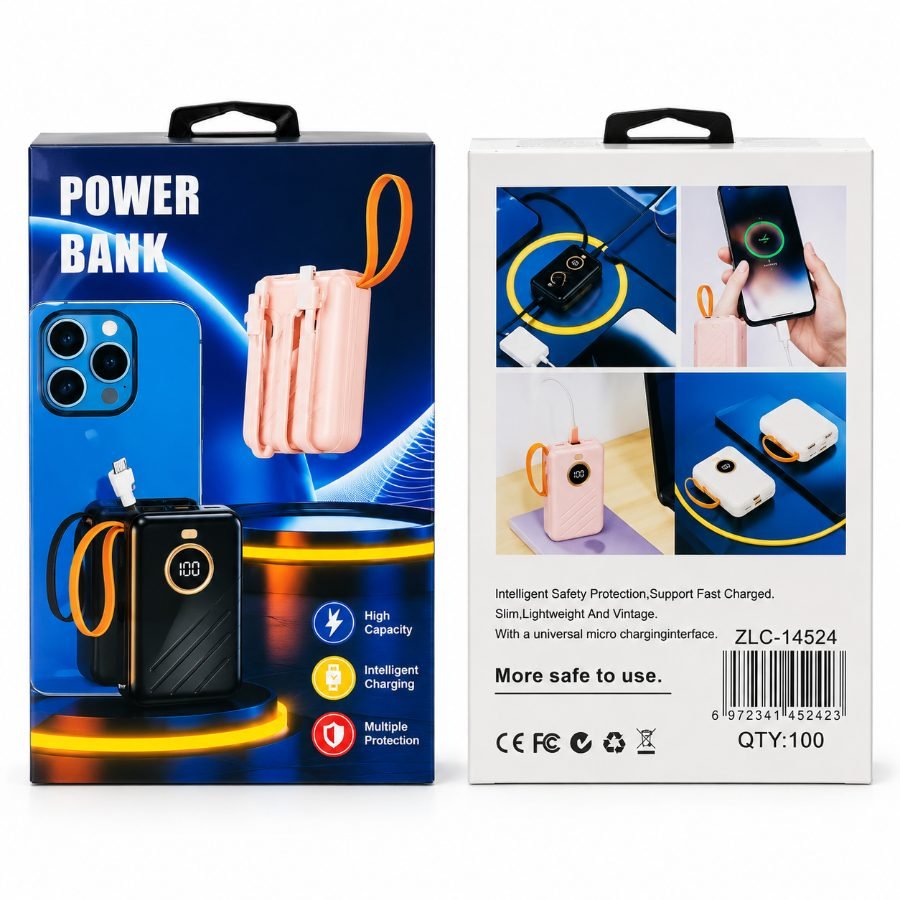 Power bank portátil con display digital, carga usb y correa de transporte mayorista — imagen 3
