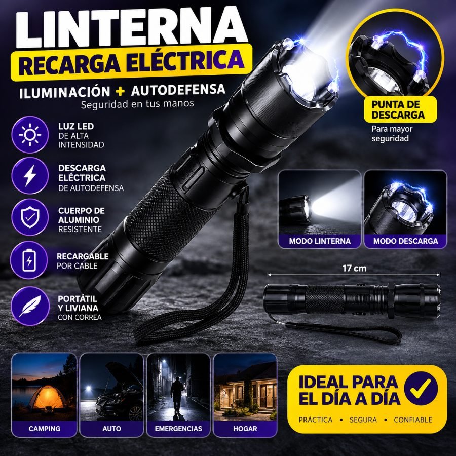 Linterna táctica con descarga eléctrica y correa de seguridad mayorista — imagen 3