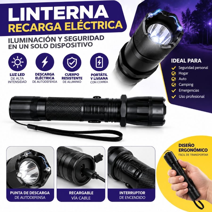 Linterna Táctica con Descarga Eléctrica y Correa de Seguridad 1 PZA por mayor en Chile