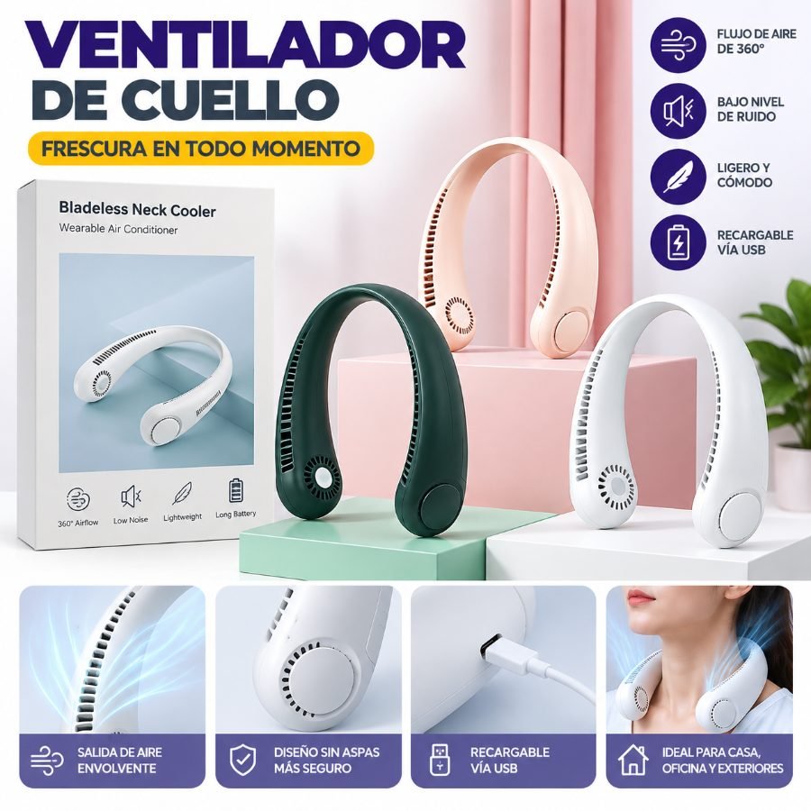 Ventilador de cuello recargable usb sin aspas – manos libres mayorista — imagen 2