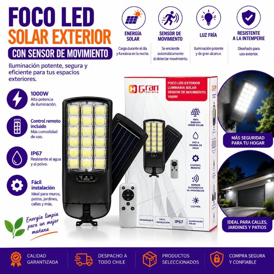 Foco led solar 1000w sensor movimiento mayorista — imagen 3
