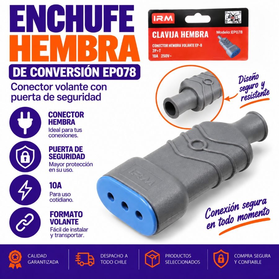 Enchufe hembra de conversión ep078 - conector volante con puerta de seguridad 10a mayorista — imagen 3