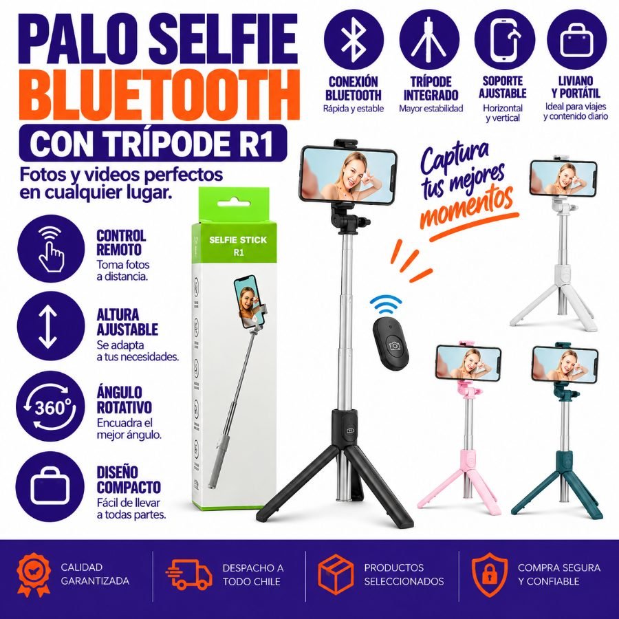 Palo Selfie Bluetooth con Trípode R1 1 Pza por mayor en Chile