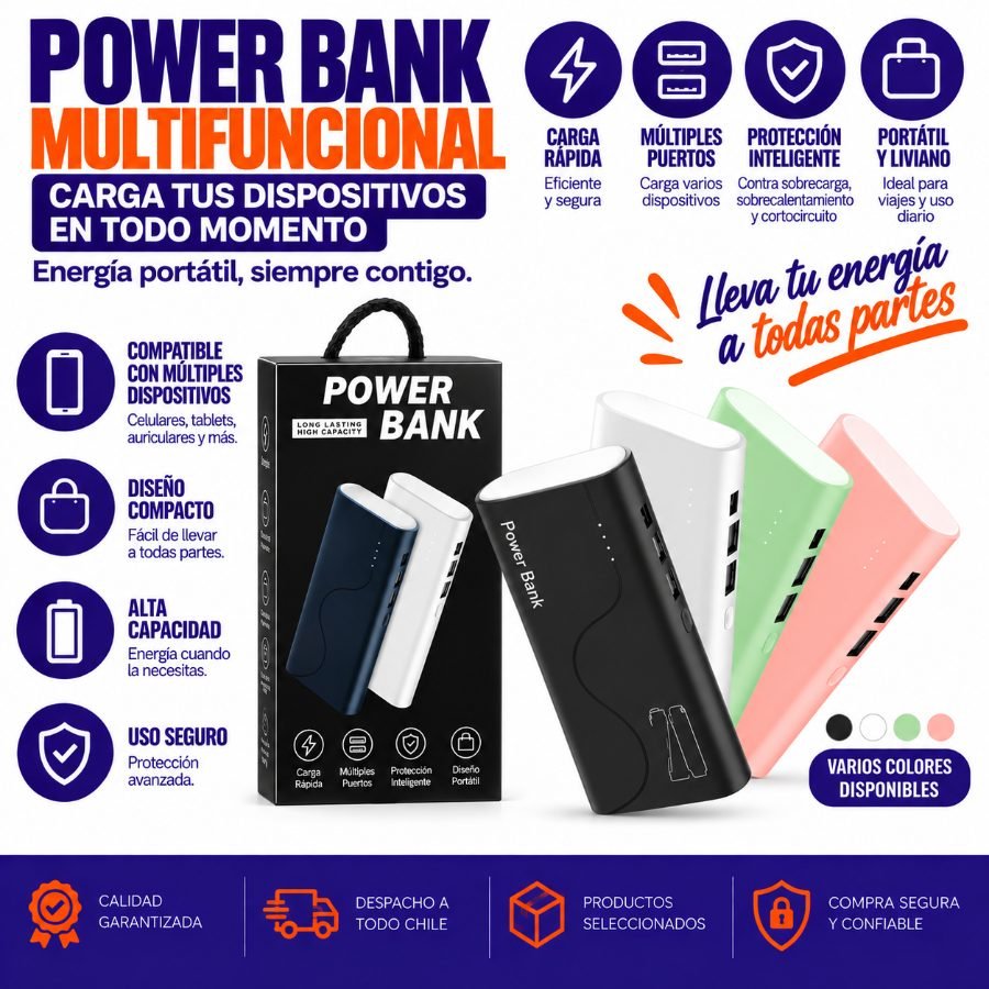 POWER BANK MULTIFUNCIONAL 20000 MAH por mayor en Chile