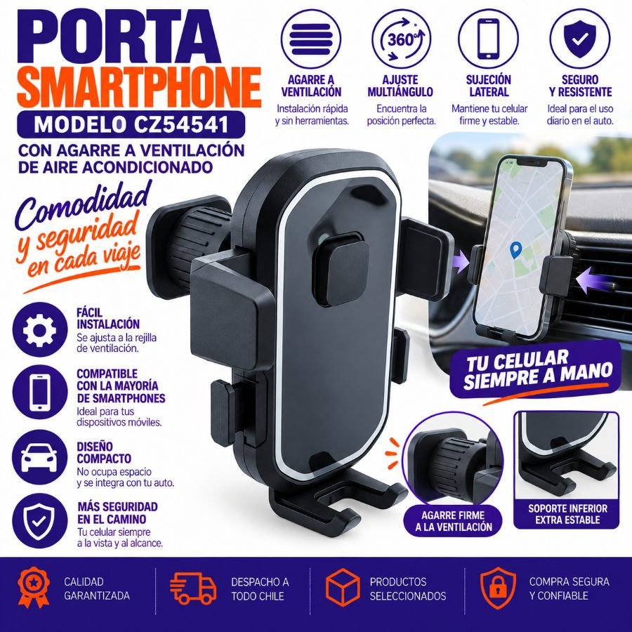 Porta smartphone modelo cz54541 con agarre a ventilacion aire acondicionado de auto mayorista — imagen 9