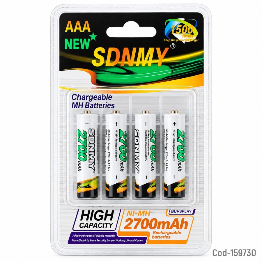 Pila marca sdnmy aaa set x 4. de 1.2 volt recargable a 2700 mah con estuche pvc en blister. mayorista — imagen 2