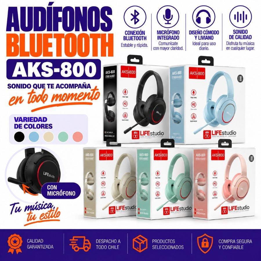 AUDIFONOS BLUETOOTH AKS-800 1 PZA por mayor en Chile