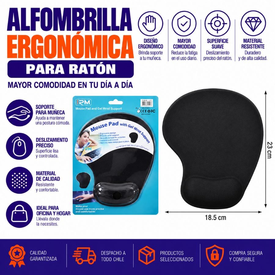 Alfombrilla ergonómica para ratón (Mouse Pad) 23cm x 18.5cm por mayor en Chile