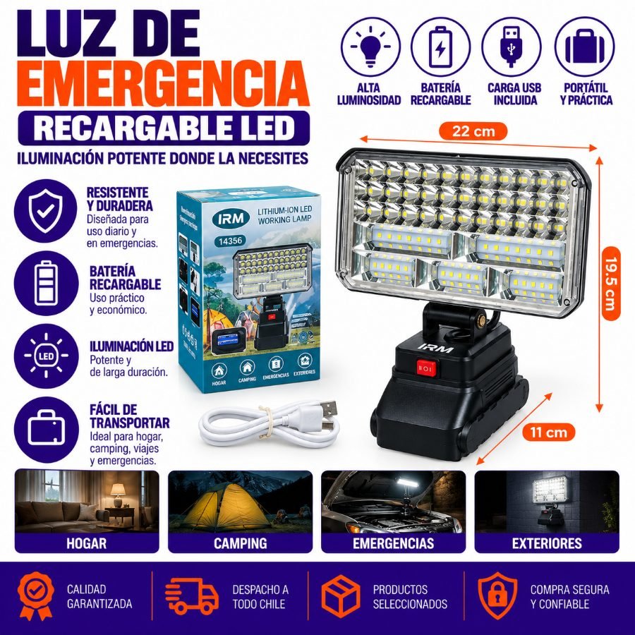 LUZ DE EMERGENCIA 19,5 X 22 X 11 CM por mayor en Chile