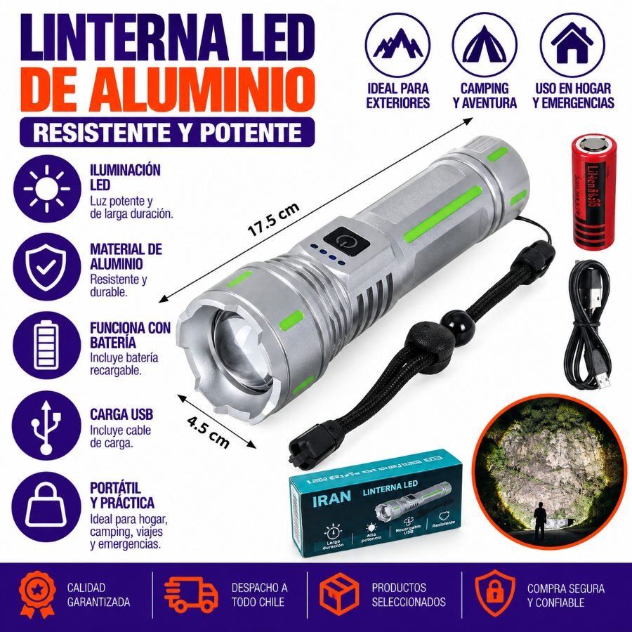  Linterna LED de Aleación de Aluminio 1181 17.5cm x 4.5cm por mayor en Chile