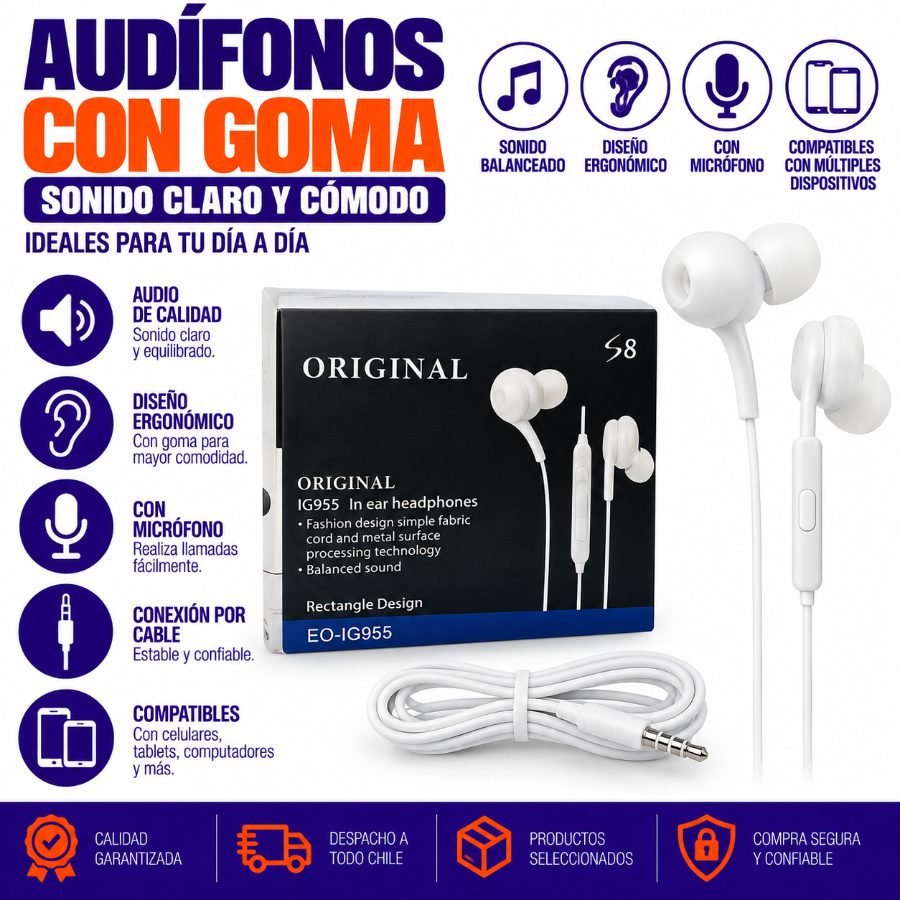 AUDÍFONOS CON GOMA 1 PZA por mayor en Chile
