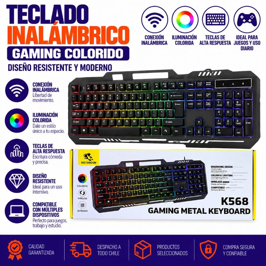 TECLADO INALAMBRICO COLORIDO ESTANDAR por mayor en Chile